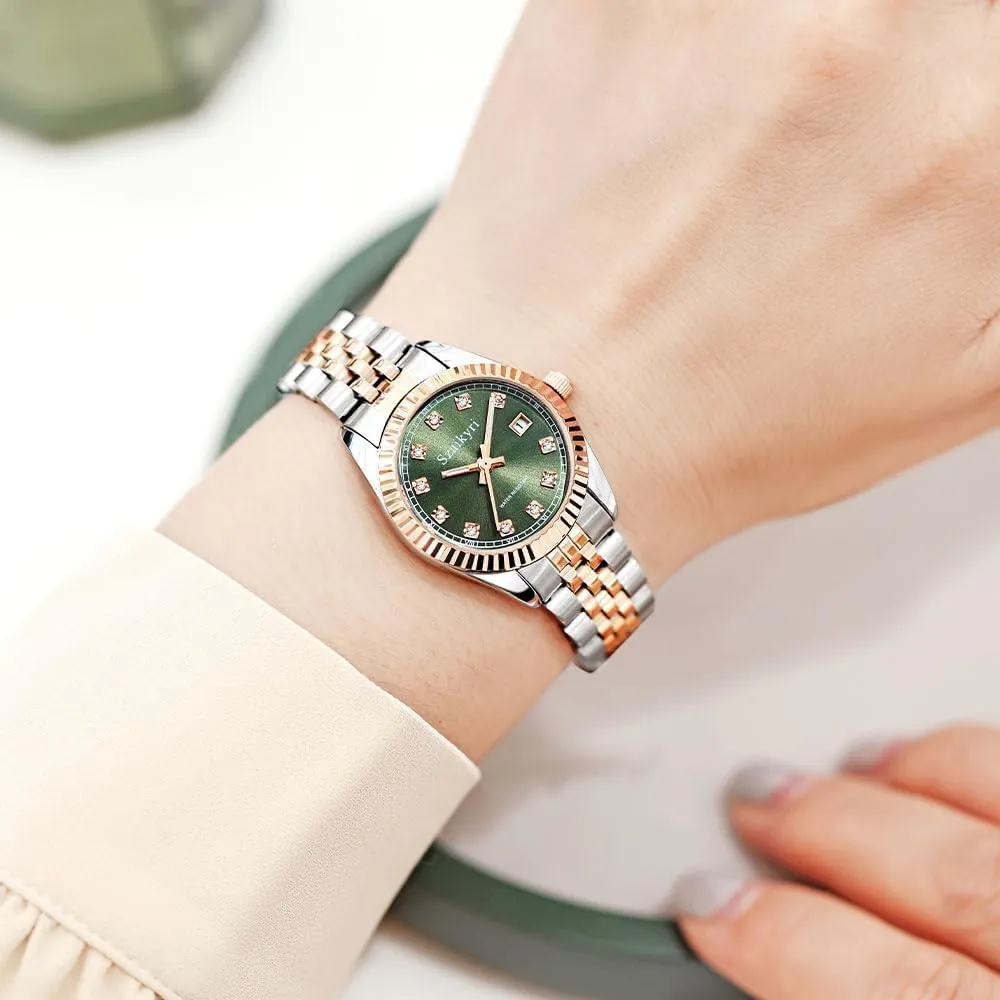 Steel Band and Calendar Water Resistant Classic Watch for Women with linguist involve Solid Stainless 
