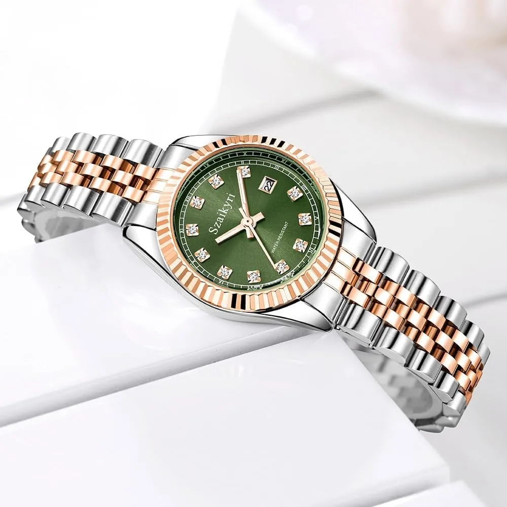 Steel Band and Calendar Water Resistant Classic Watch for Women with linguist involve Solid Stainless 
