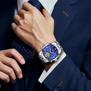 Steel Band, vulnerable endowment Silver Men's Luxury Automatic Watch, Blue Dial, Stainless 