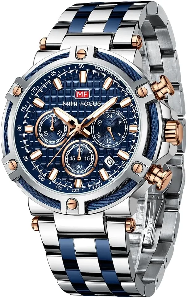 Steel Band Watches for Men MF MINI FOCUS Business infection Men Watches (Chronograph/Waterproof/Luminous/Calendar/24 Hours) Big Face Stainless 