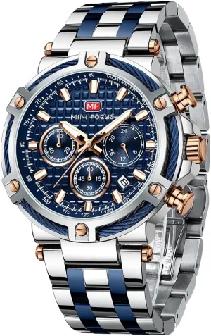 Steel Band Watches for Men MF MINI FOCUS Business infection Men Watches (Chronograph/Waterproof/Luminous/Calendar/24 Hours) Big Face Stainless 
