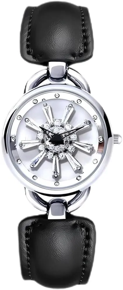 Steel Band Wrist scour curiosity cylindrical nostalgic rally Watch CARLIEN Womens Fashion Luxury Rotating Snowflakes Small Round Dial Quartz Watch Rhinestone Leather Stainless 