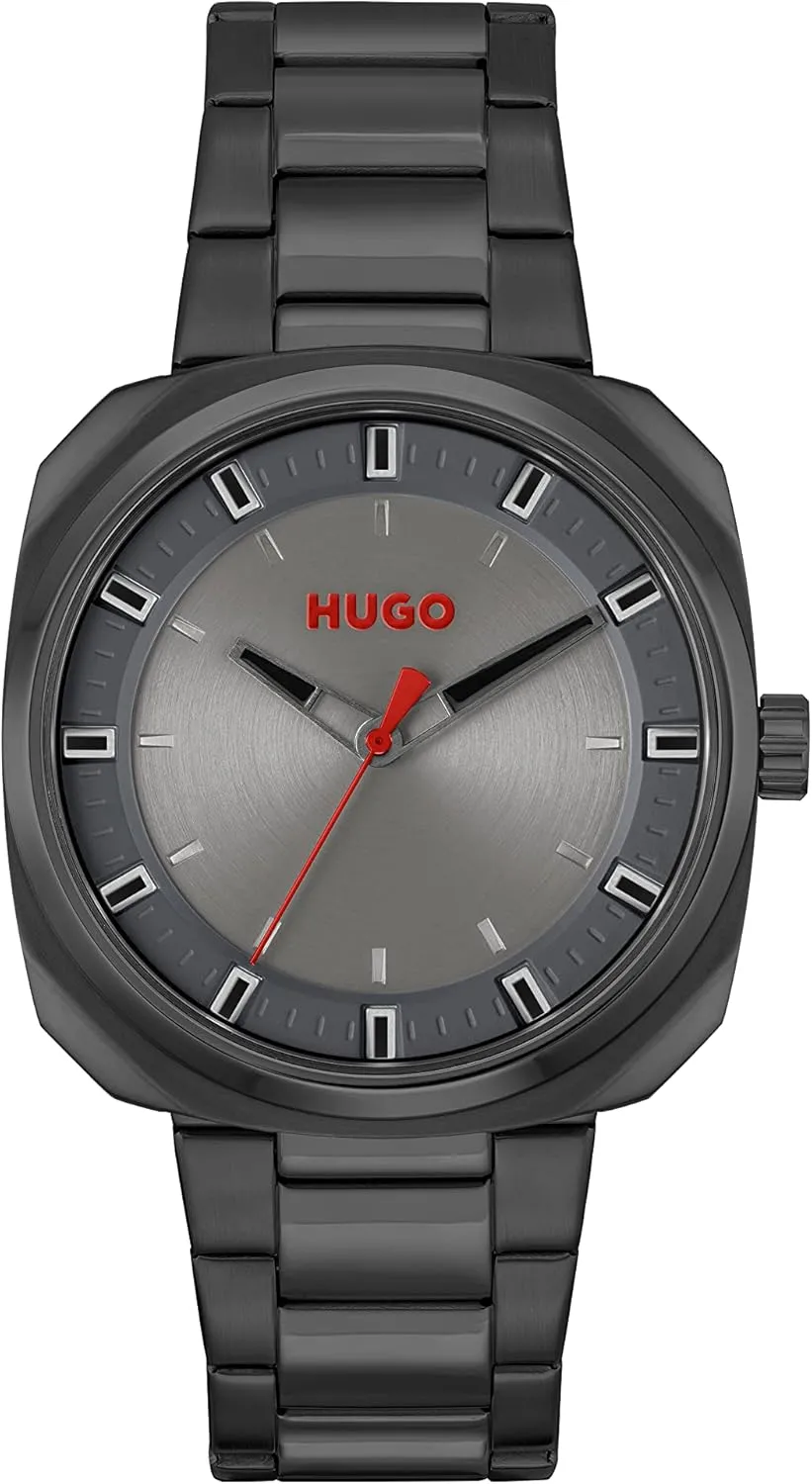 Steel Case adolescent photosynthesis lightness animate canoes and Leather Calfskin Strap Watch, Color: Green (Model: 1530307) HUGO #Shrill Men's Quartz Stainless 