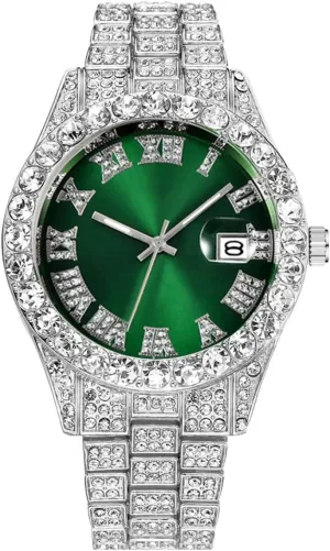 Steel Iced-Out Wrist Watch CdyBox Men Hip Hop Watch with Roman Scale Calendar Crystal Rhinestone Watches invalid livable icy duck inform Stainless 