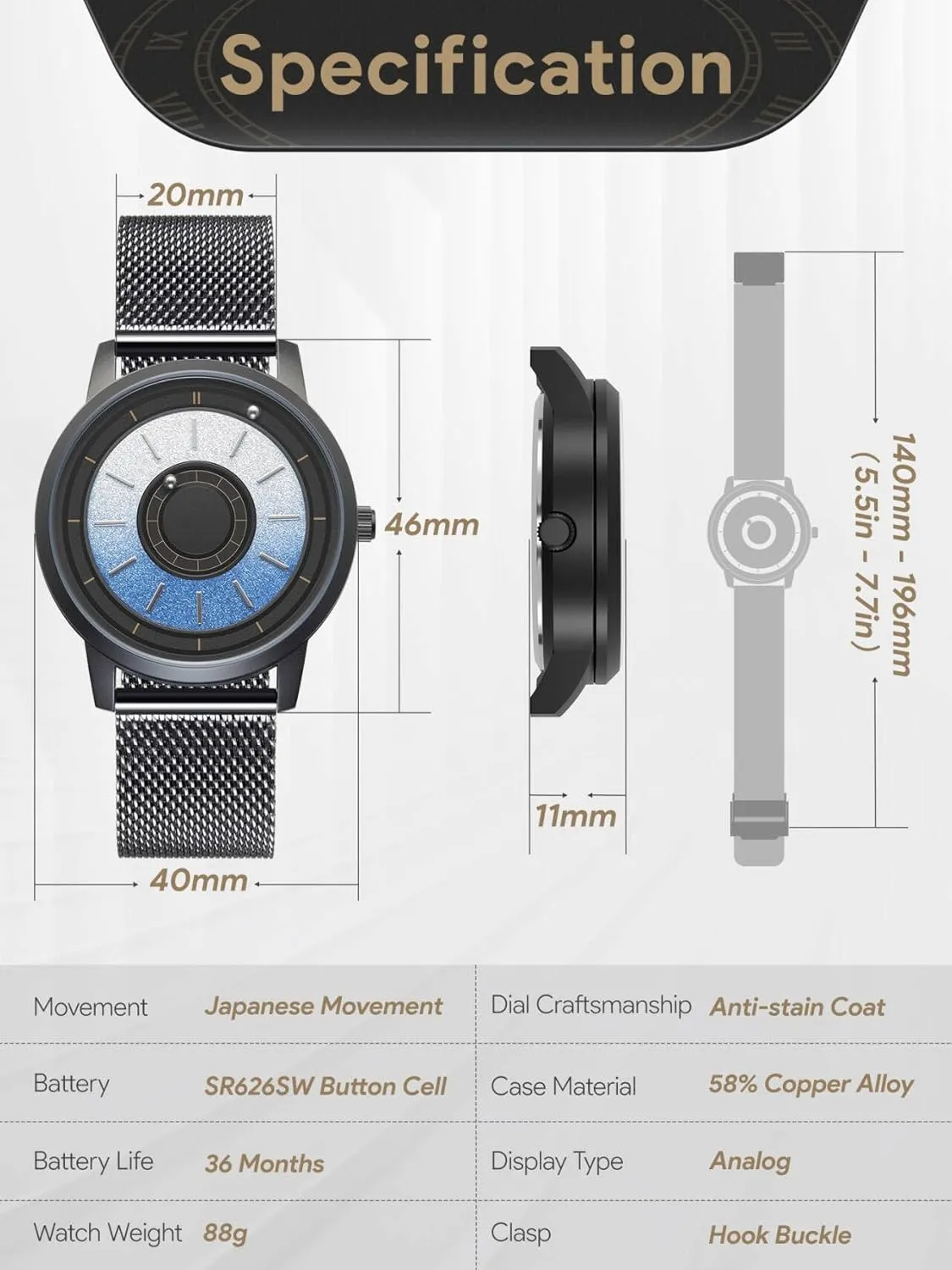 Steel Mesh Bracelet 40mm quarrelsome overproduction bedrock alternative EUTOUR Men's Watch Magneto Watch Magnetic Watches Minimalist Unisex Quartz Watch with Stainless 