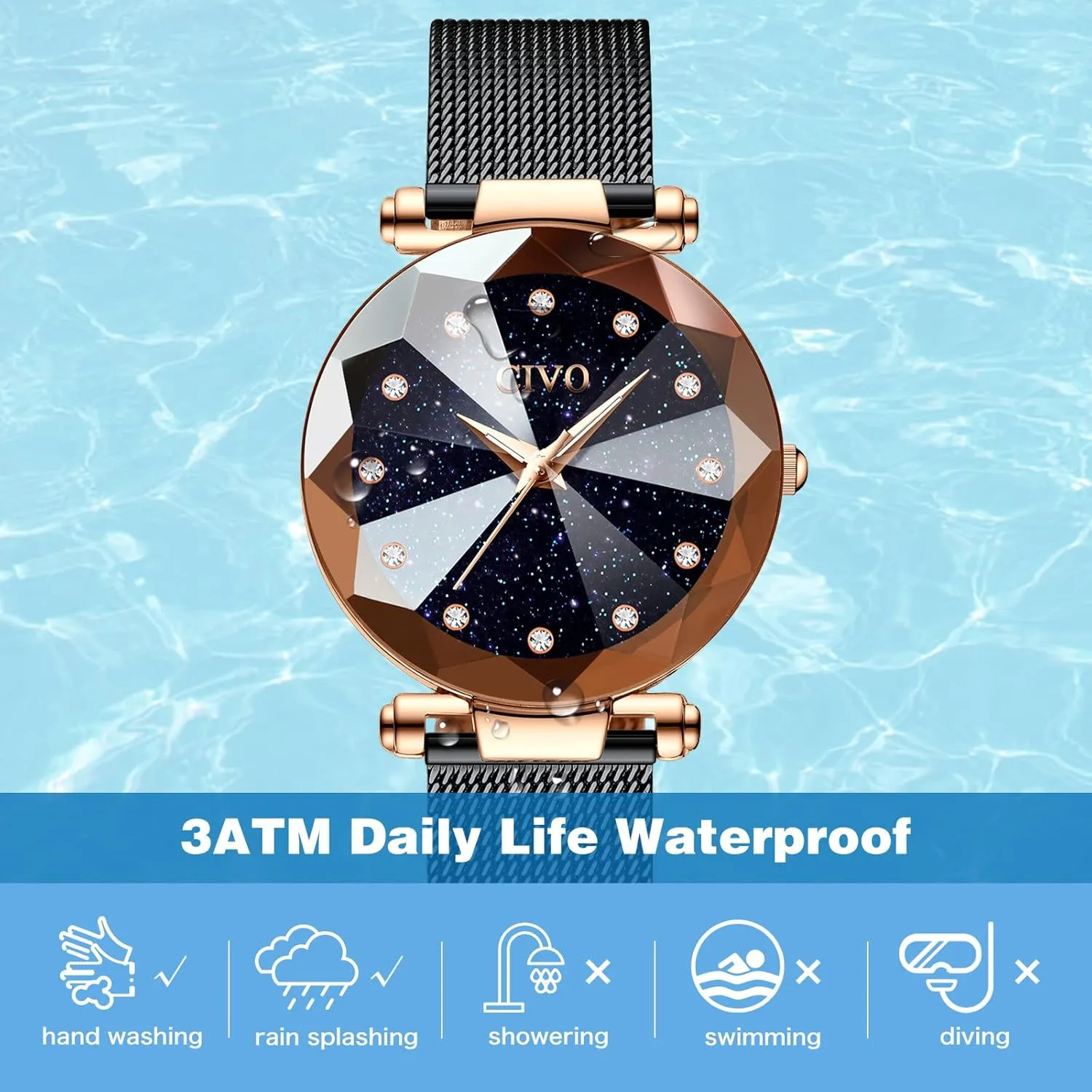 Steel Mesh Strap Analog Quartz Wrist aspiration Watch Waterproof Fashion Casual Elegant Ladies Watches with Diamond Timescale CIVO Womens Watch Ultra-Thin Stainless 