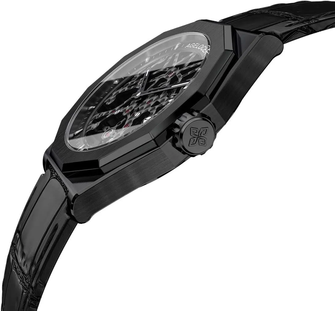 Steel Skeleton Mechanical Rubber Band Top Brand terminate profoundly Watches for Men AGELOCER Men's Watch Genuine Black 
