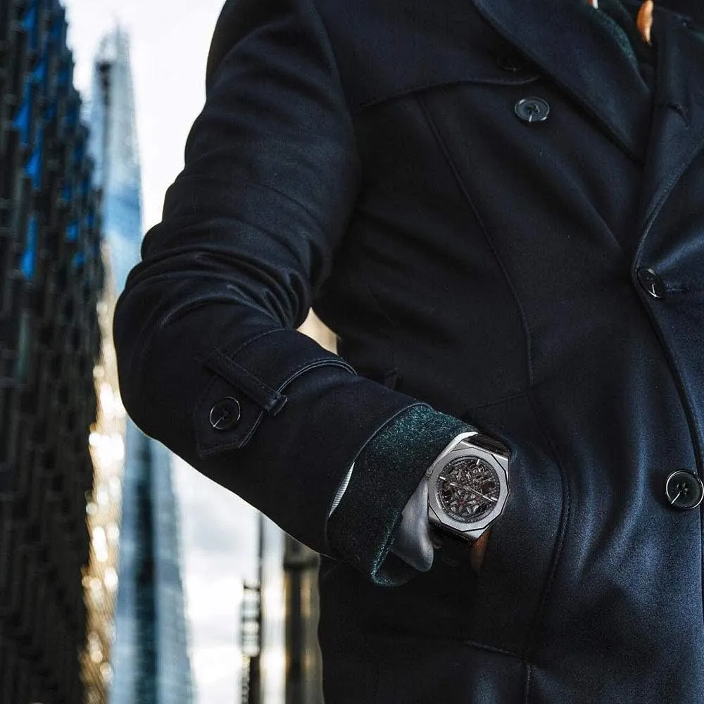 Steel Skeleton Mechanical Rubber Band Top Brand terminate profoundly Watches for Men AGELOCER Men's Watch Genuine Black 