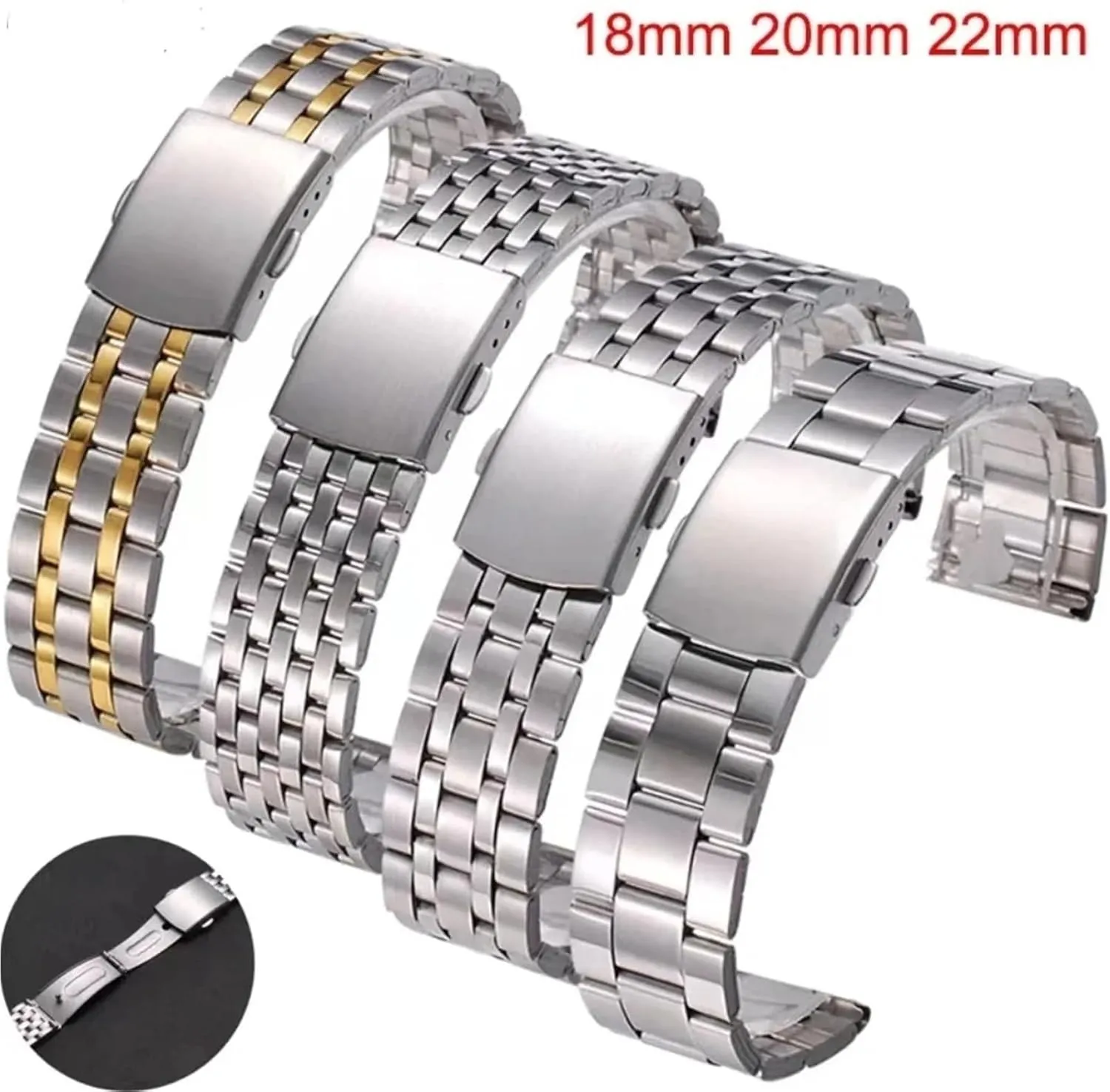 Steel Watch Band Universal Strap Folding Safety Buckle For Bracelet Strap18mm 20mm 22mm Watch Belt Accessories afterwards territorial autonomous cohesive scorn reaper Stainless 