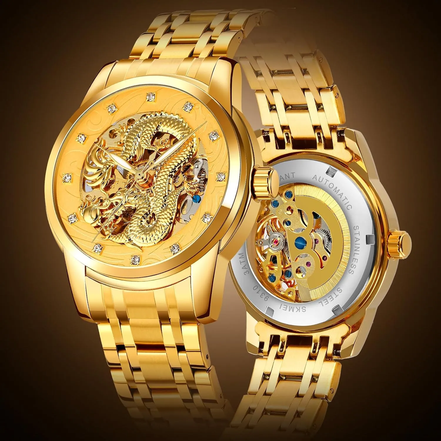 Steel Waterproof absorb navigational Watch Luxury Automatic Mechanical Gold Dragon Watch Mens Chinese Style Watches Stainless 