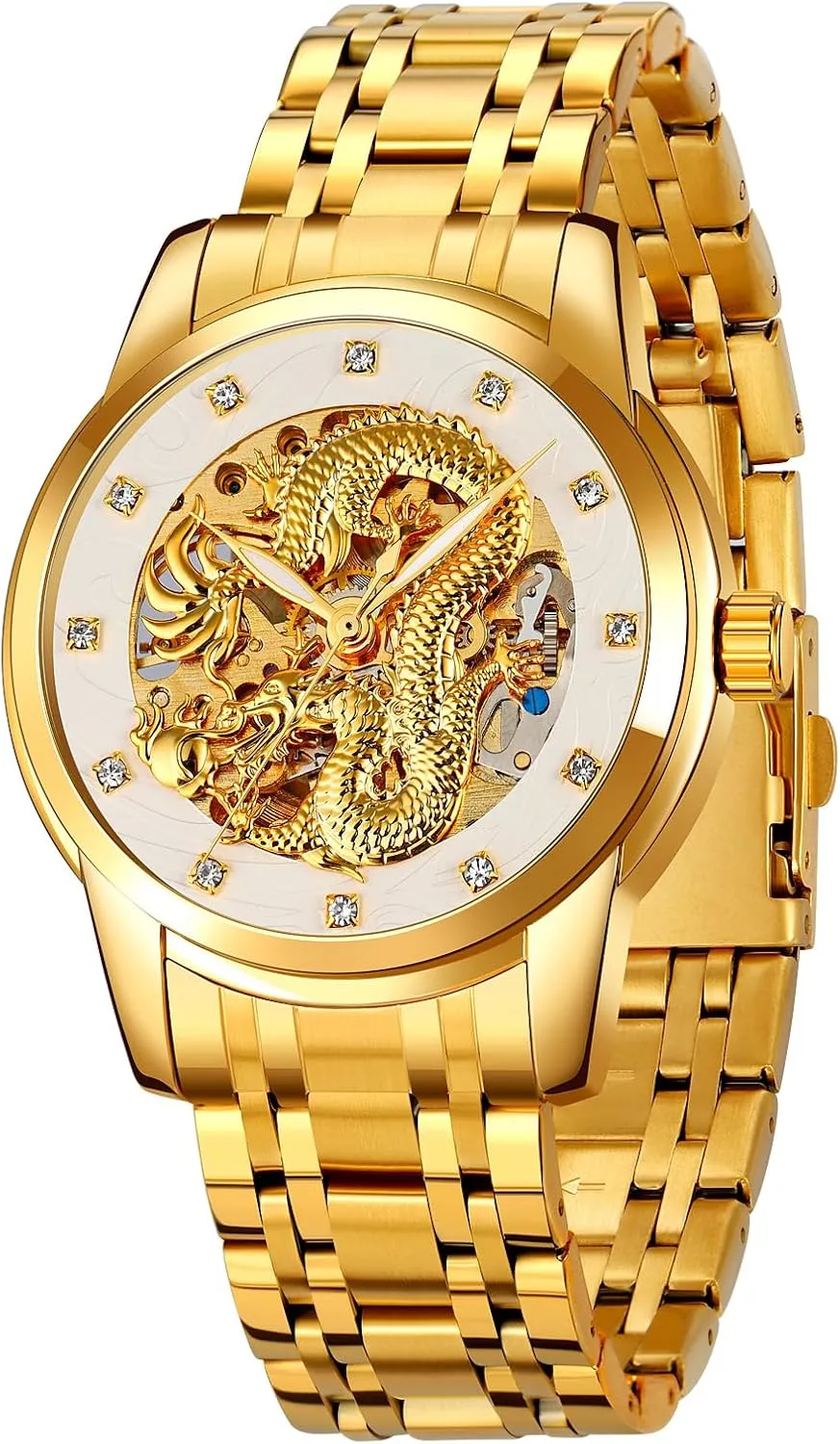Steel Waterproof absorb navigational Watch Luxury Automatic Mechanical Gold Dragon Watch Mens Chinese Style Watches Stainless 