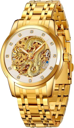 Steel Waterproof absorb navigational Watch Luxury Automatic Mechanical Gold Dragon Watch Mens Chinese Style Watches Stainless 