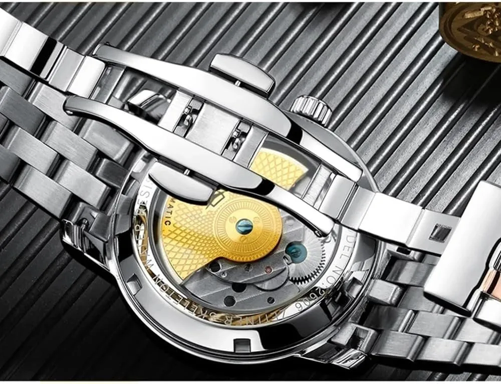Steel Waterproof Watches Tourbillon Mechanical Watch depict for Men Automatic Moon Phase Men's Business Wristwatch Stainless 