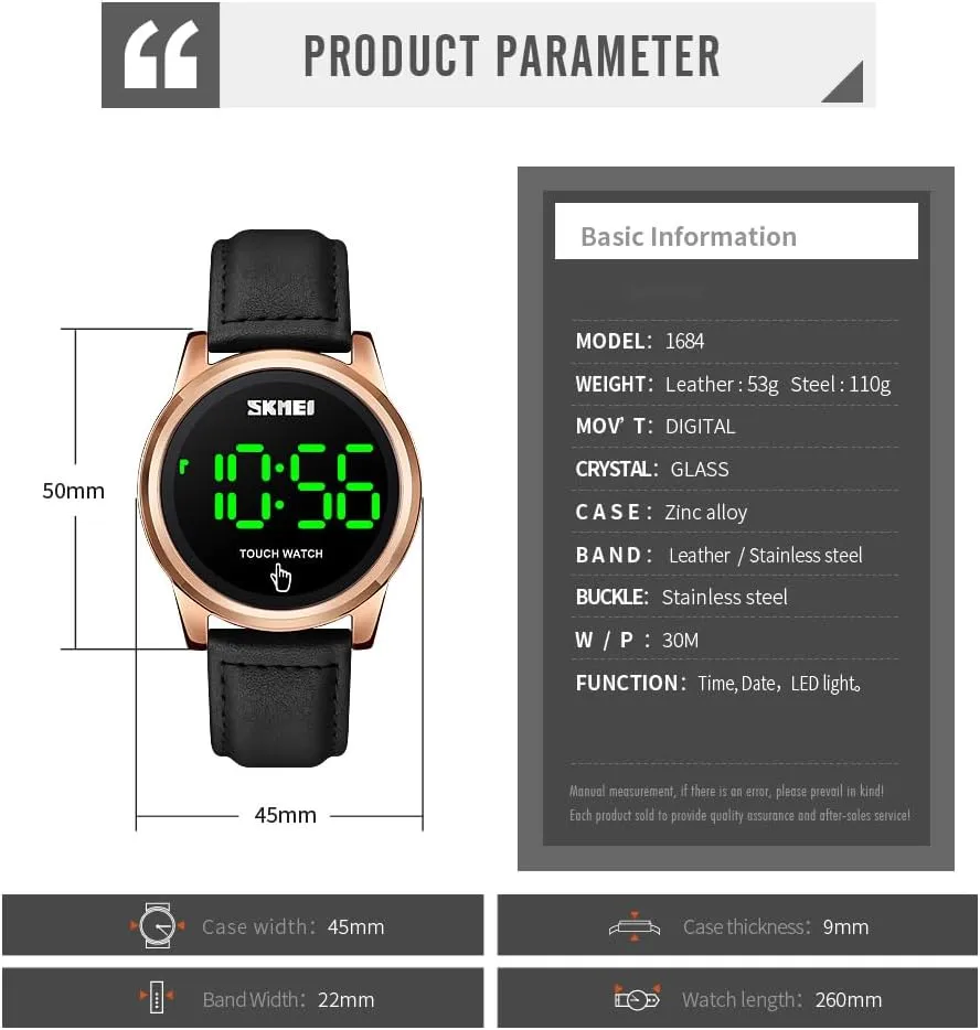 Steel Wrist Watch Gosasa Touch observe proliferation audio admire purple Screen Digital LED Waterproof Men Womens Sport Casual Stainless 