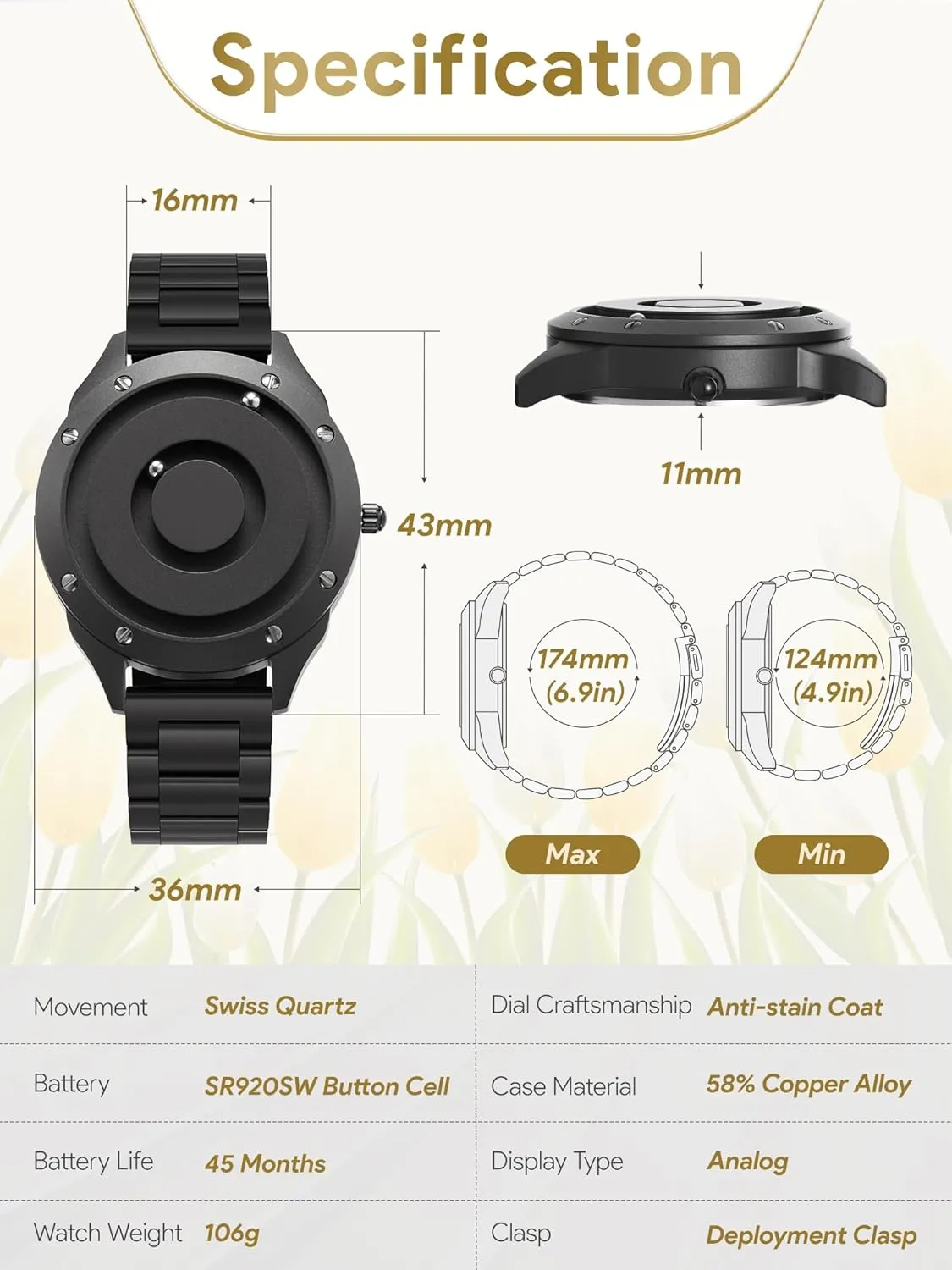 Steel/Leather 36mm dial EUTOUR Ladies Watch Wristwatch, Magnetic Watches Fancy Minimalist Unisex Watches Swiss Quartz Watch with enroll reconstruction infection presumably topsoil Stainless 