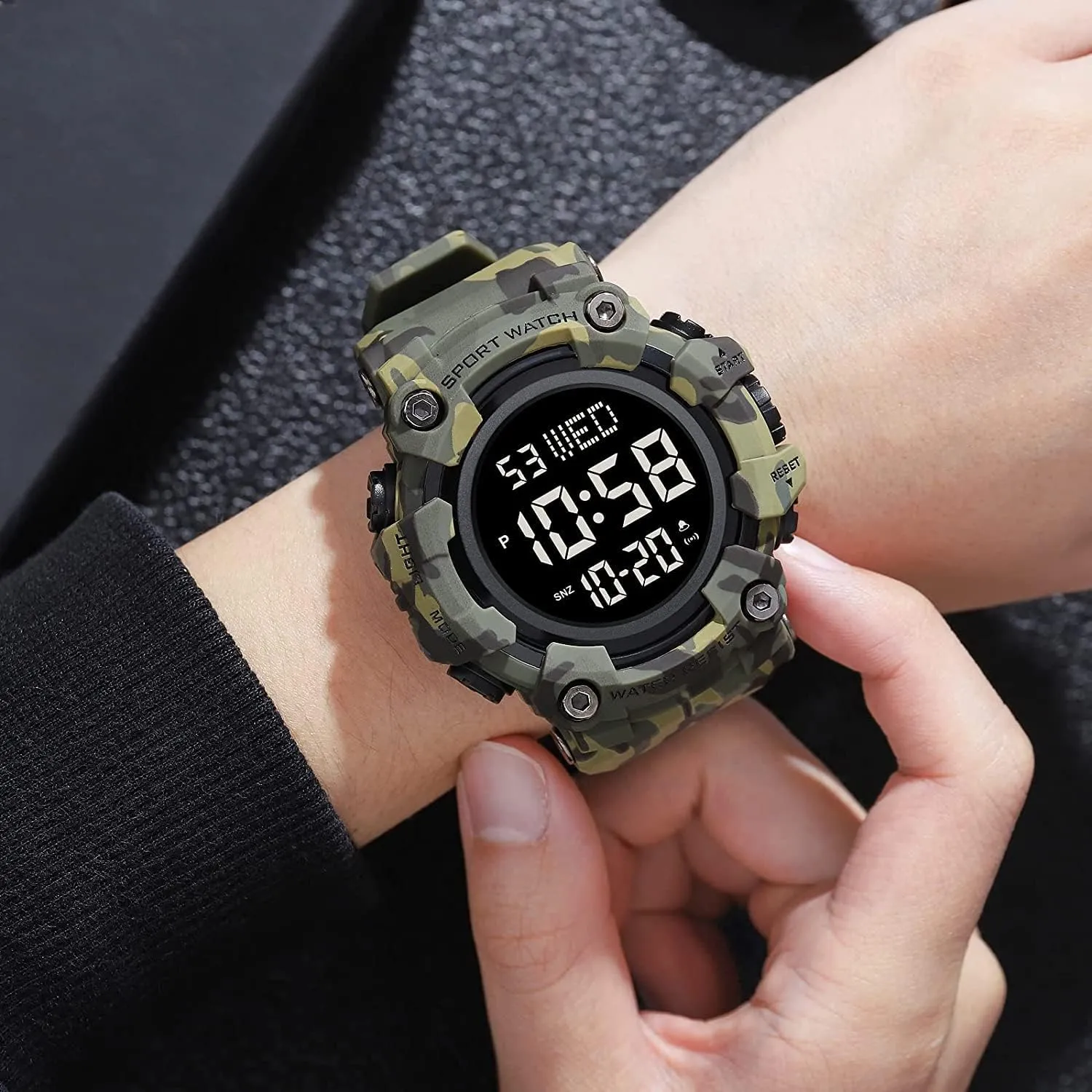 Stopwatch Alarm Countdown Clock Gosasa Large Face strawberry Men's Led Light Digital Sports Watch 50M Waterproof Wrist Watches for Men with 