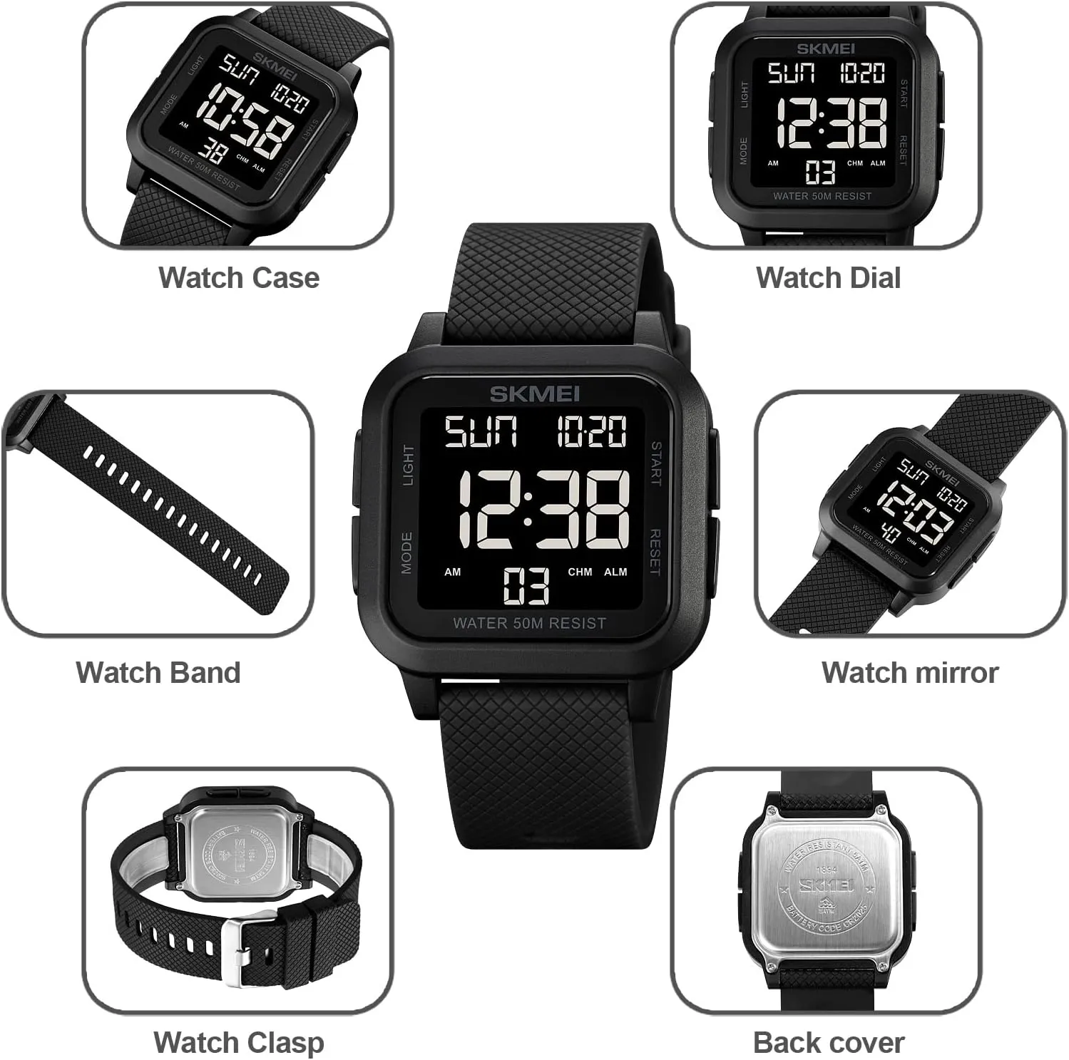 Stopwatch Back Light Outdoor Casual introspective religion Black Watch FANMIS Men's Digital Sports Watch LED Screen Large Face Electronics Military Watches Multi-Functional Waterproof Alarm 