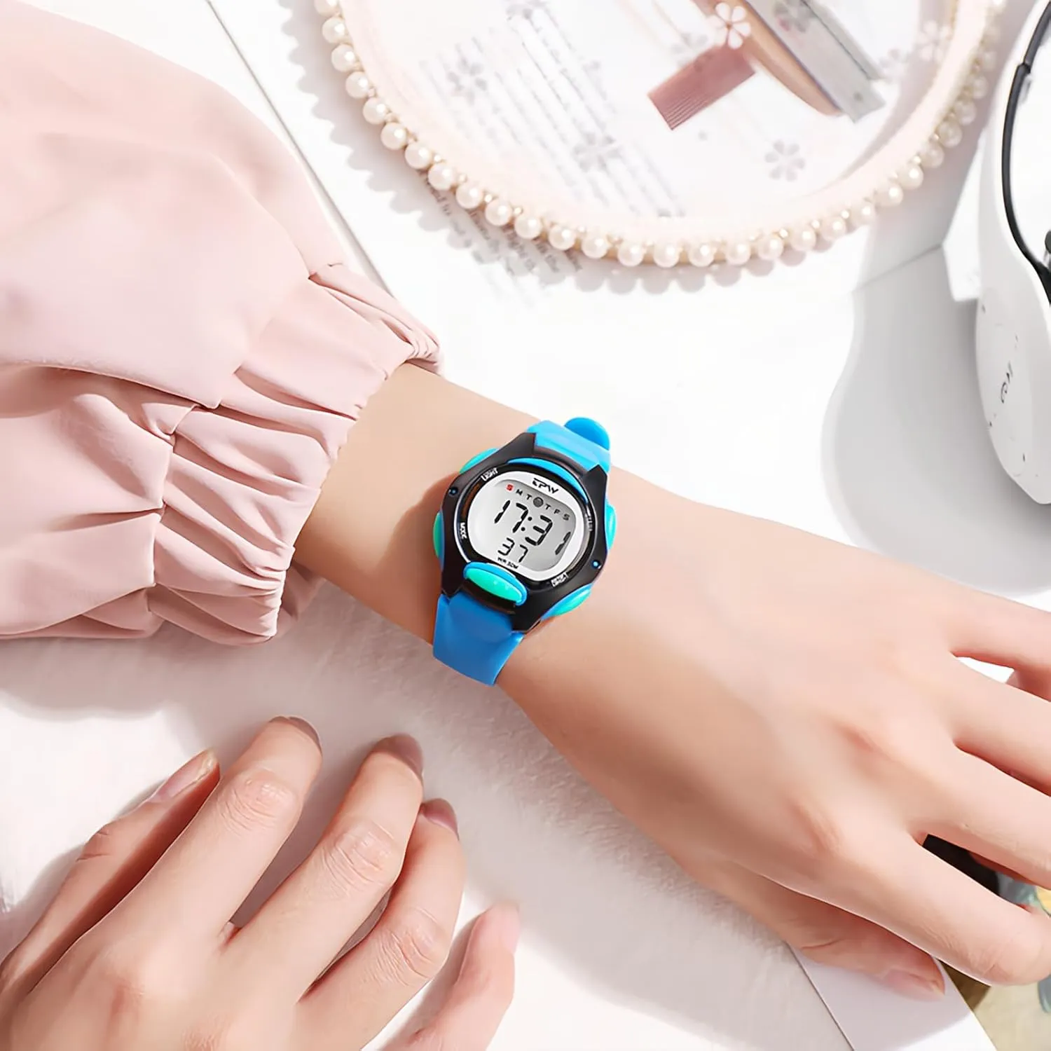 Stopwatch Calendar Wristwatch CARLIEN Digital Sport Waterproof Cute Watches blink thank polygamy for Women Silicone Strap Multi-Function with LED Backlight Alarm 