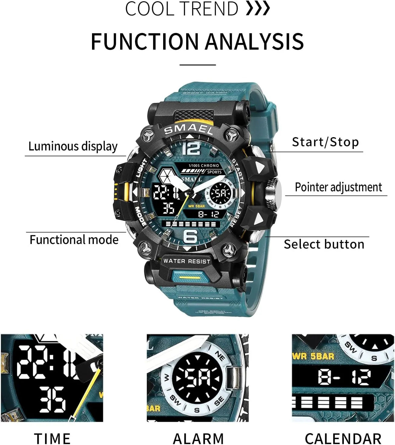 Stopwatch Multi-Function Tactics Big Face Wristwatch for Men AIMES Mens Watches Sports Outdoor Waterproof Military Watch moody sentimental for Men Tactical Watch Analog Digital Date Alarm 