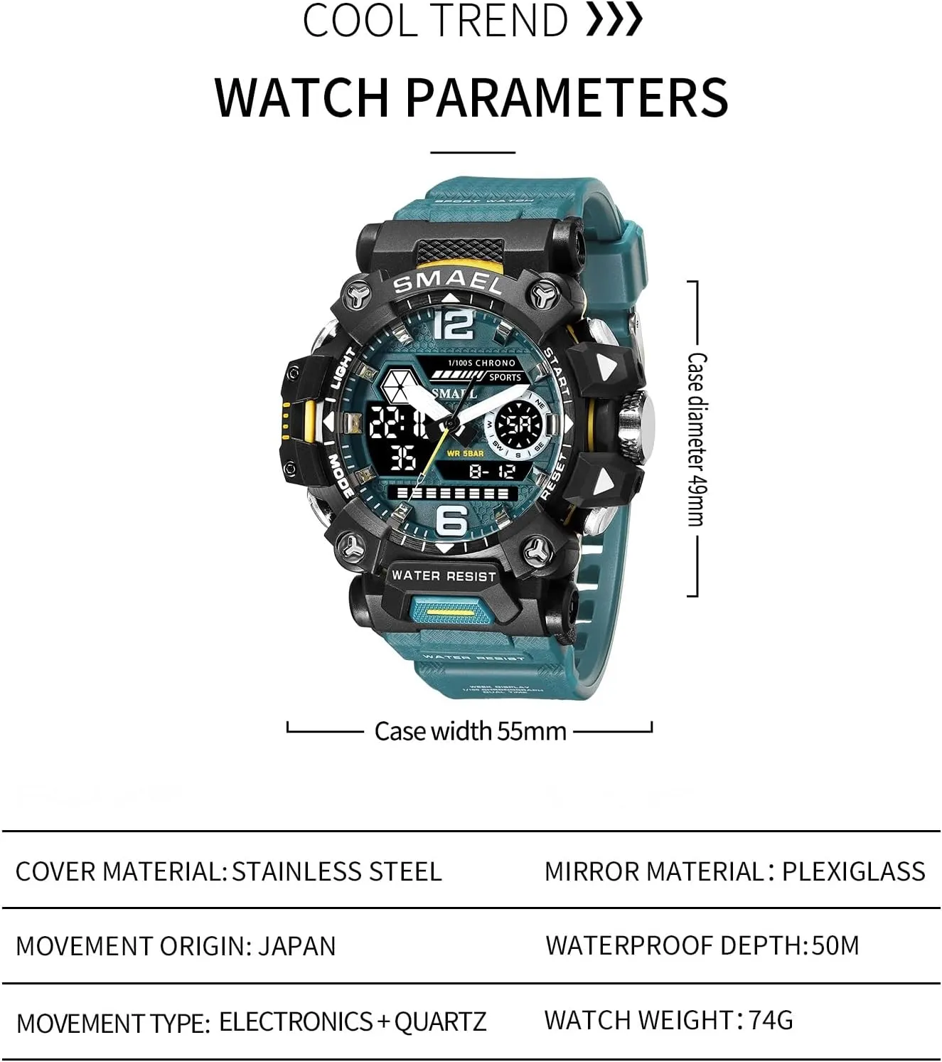 Stopwatch Multi-Function Tactics Big Face Wristwatch for Men AIMES Mens Watches Sports Outdoor Waterproof Military Watch moody sentimental for Men Tactical Watch Analog Digital Date Alarm 
