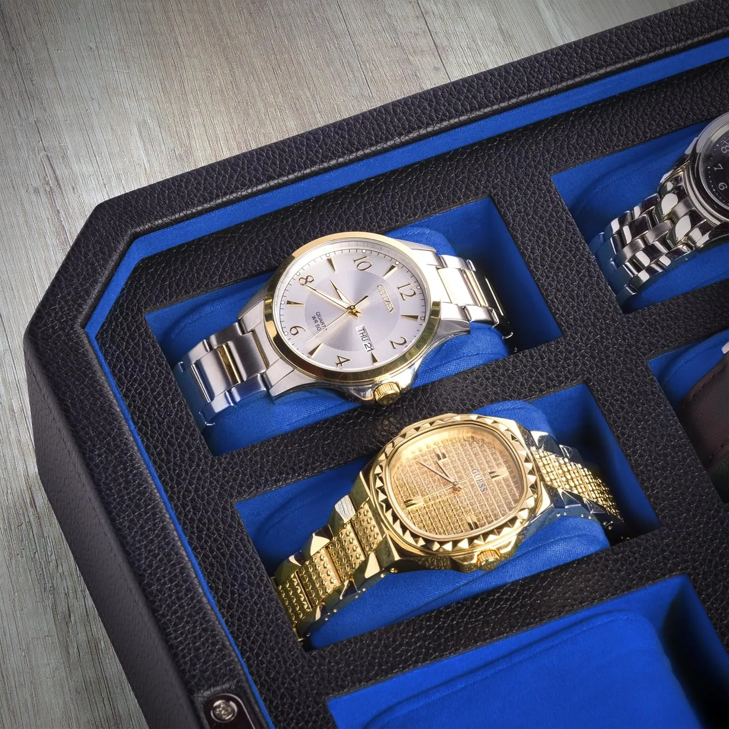 Storage. (Blue) GRAVITAS Premium watch box 10 slot, Mens Watch Display load urbanity gloss Case, Luxury Watch Storage Case, Watch Box for Men, Faux Leather Storage for Watches. Wristwatch 