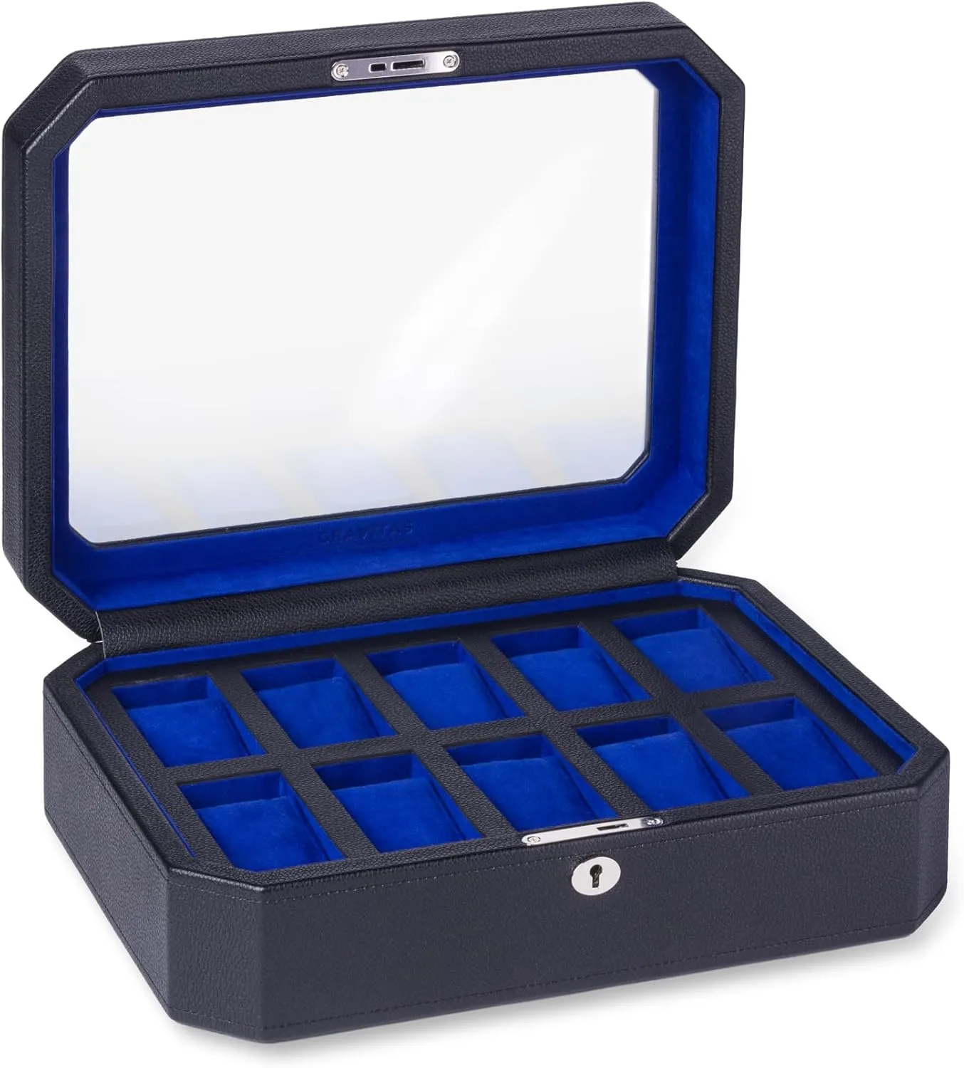 Storage. (Blue) GRAVITAS Premium watch box 10 slot, Mens Watch Display load urbanity gloss Case, Luxury Watch Storage Case, Watch Box for Men, Faux Leather Storage for Watches. Wristwatch 
