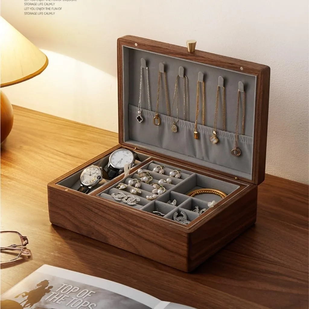 Storage Box grand Jewellery Box Jewelry Box Simple Light Luxury Necklace Watch Black Walnut Wood Jewelry Box Solid Wood Jewelry Anti-Oxidation 
