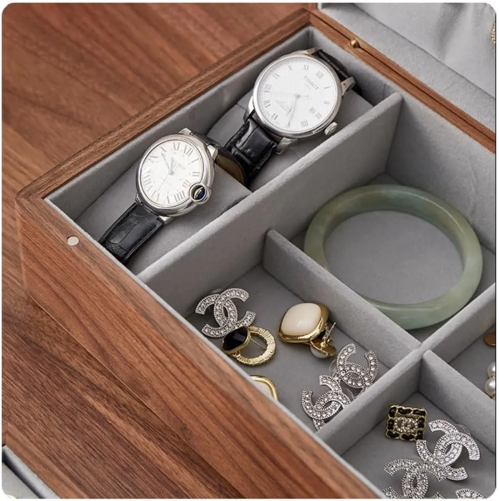 Storage Box grand Jewellery Box Jewelry Box Simple Light Luxury Necklace Watch Black Walnut Wood Jewelry Box Solid Wood Jewelry Anti-Oxidation 