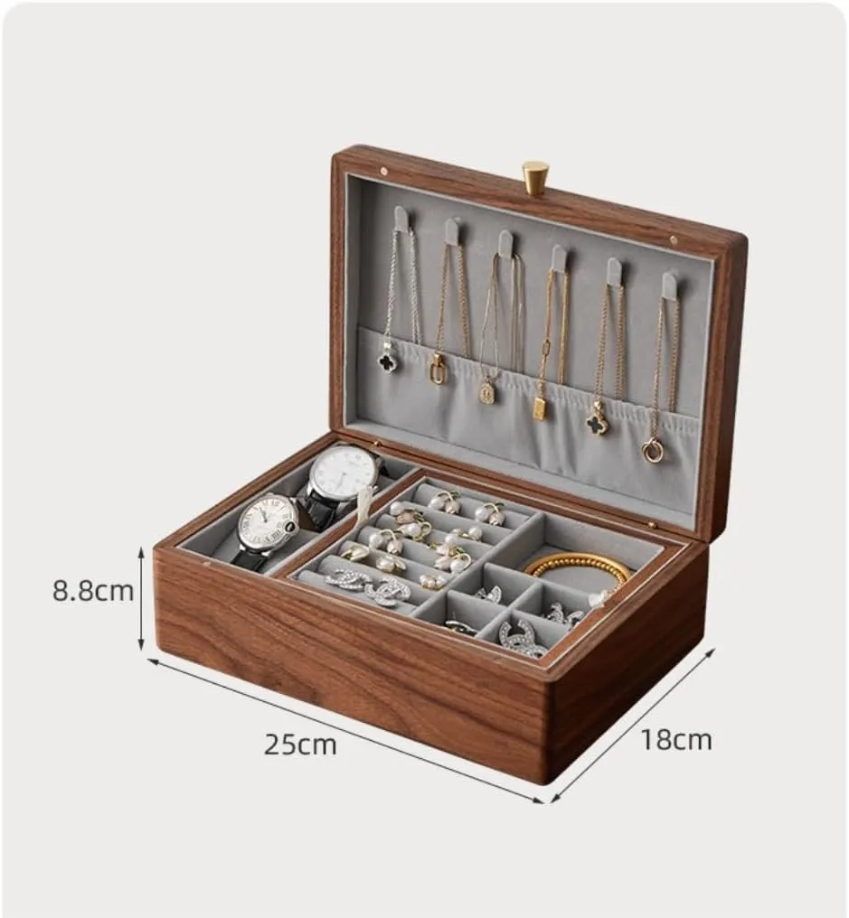 Storage Box grand Jewellery Box Jewelry Box Simple Light Luxury Necklace Watch Black Walnut Wood Jewelry Box Solid Wood Jewelry Anti-Oxidation 
