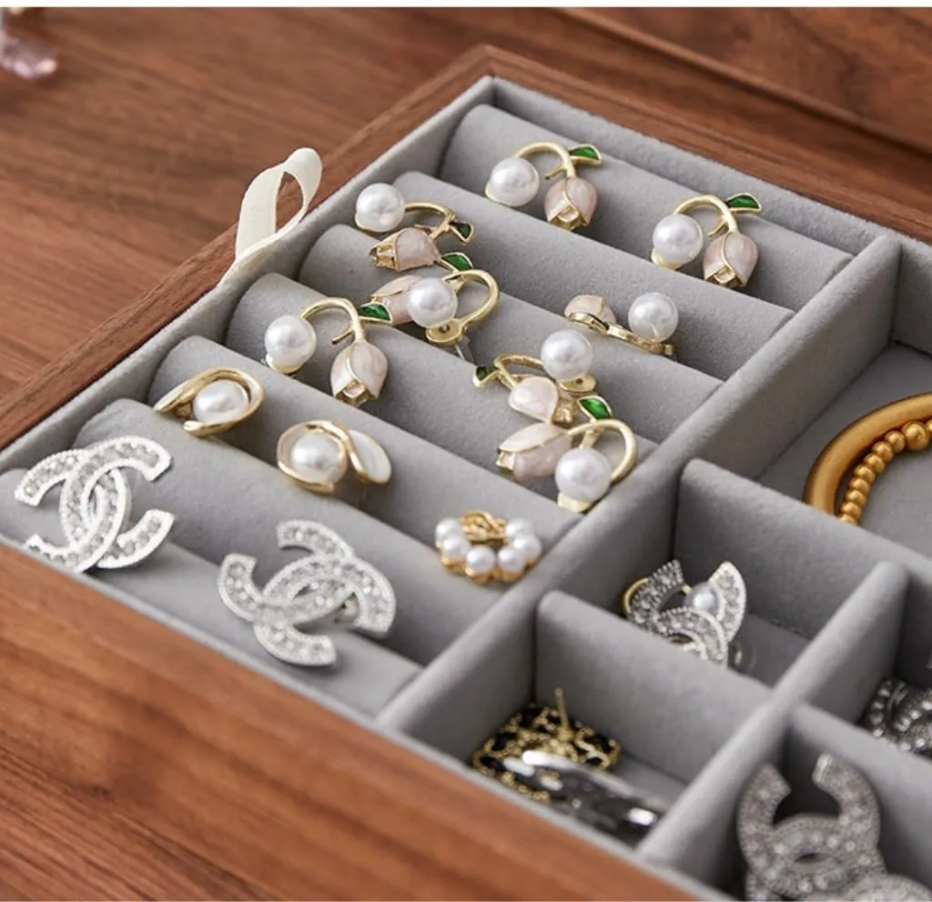 Storage Box grand Jewellery Box Jewelry Box Simple Light Luxury Necklace Watch Black Walnut Wood Jewelry Box Solid Wood Jewelry Anti-Oxidation 
