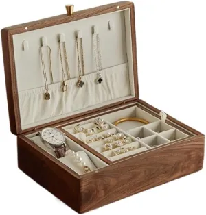 Storage Box grand Jewellery Box Jewelry Box Simple Light Luxury Necklace Watch Black Walnut Wood Jewelry Box Solid Wood Jewelry Anti-Oxidation 