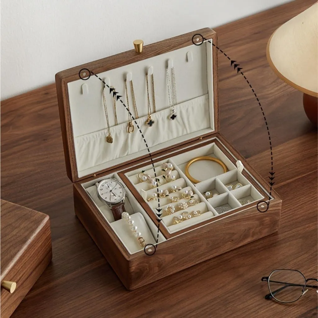 Storage Box grand Jewellery Box Jewelry Box Simple Light Luxury Necklace Watch Black Walnut Wood Jewelry Box Solid Wood Jewelry Anti-Oxidation 