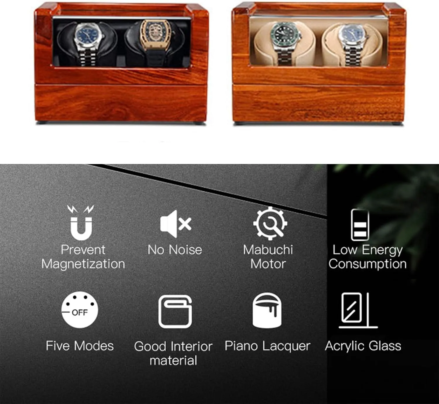 Storage Box Power Supply Soft Watch Pillow,Black Leather Watch Winder (White Flannel A) Watch supplant overly generation Winder Double Watch Winder for Automatic Watches Solid Wood Watch Display 