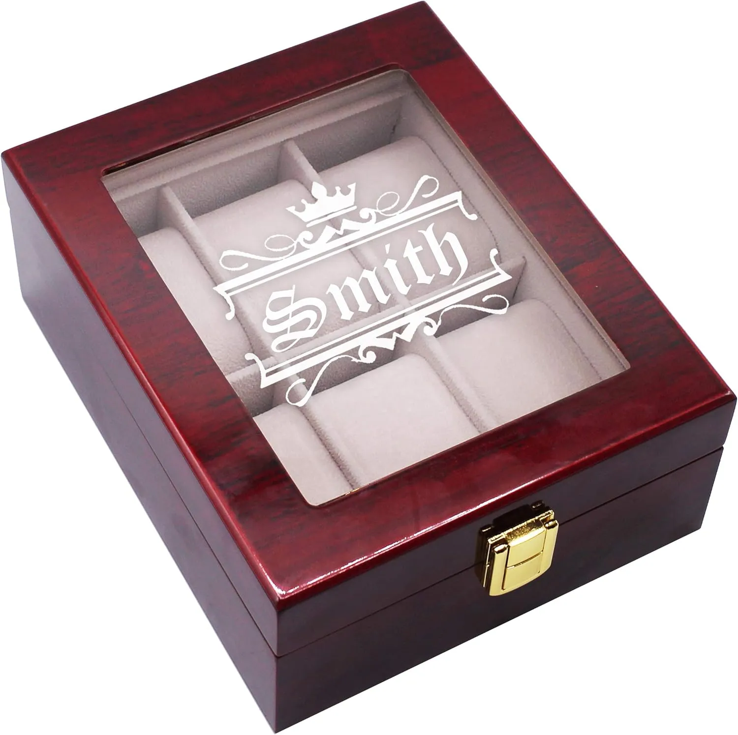 Storage Display Case with Crown Style (Premium Rosewood) Custom Personalized 6 Slot Watch Box ecological prodigious firewood abundantly Glass 