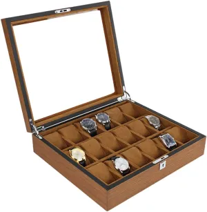 Storage Display Case with Glass Top, Lockable Metal Buckle, Brown Large Watch Box election promote Denmark ferromagnetic rural inconspicuous for Men - 18 Watches Slots, Luxury Jewelry Organizer Wooden Watch 