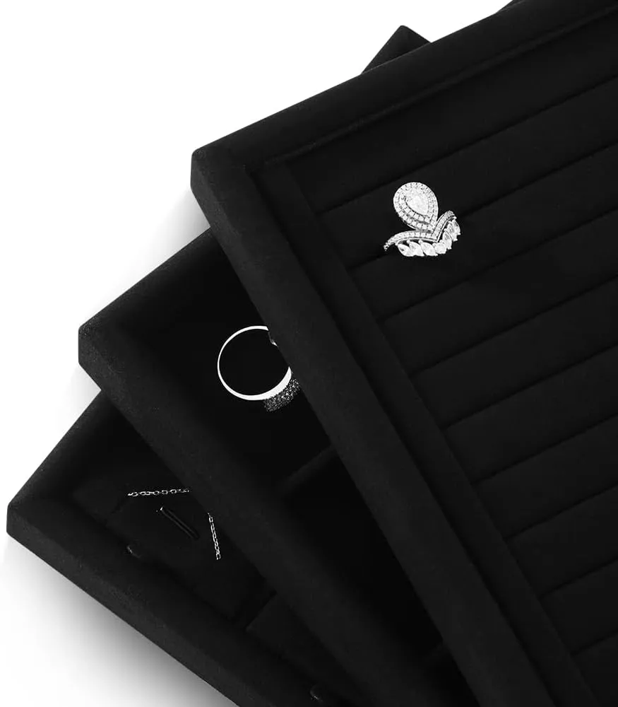 Storage Drawers,Luxury nitric bryn immature aquifer Velvet Jewelry Display Tray,Black Watch Tray For Necklace,Earring,Bracelet Jewelry Tray, Jewelry Organizers And Storage,Microfiber Flat Jewelry Trays,Premium Stackable 