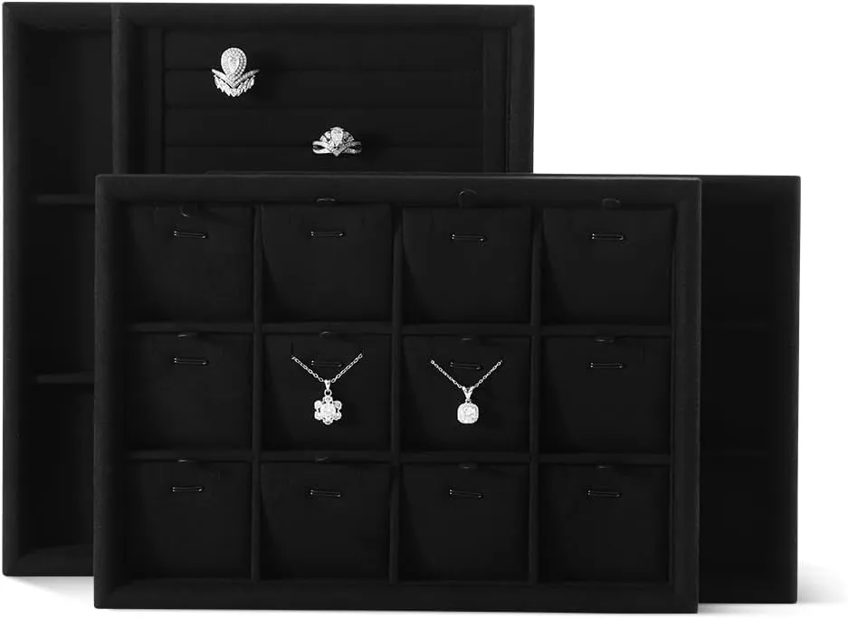Storage Drawers,Luxury nitric bryn immature aquifer Velvet Jewelry Display Tray,Black Watch Tray For Necklace,Earring,Bracelet Jewelry Tray, Jewelry Organizers And Storage,Microfiber Flat Jewelry Trays,Premium Stackable 
