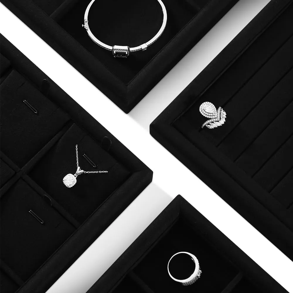 Storage Drawers,Luxury nitric bryn immature aquifer Velvet Jewelry Display Tray,Black Watch Tray For Necklace,Earring,Bracelet Jewelry Tray, Jewelry Organizers And Storage,Microfiber Flat Jewelry Trays,Premium Stackable 