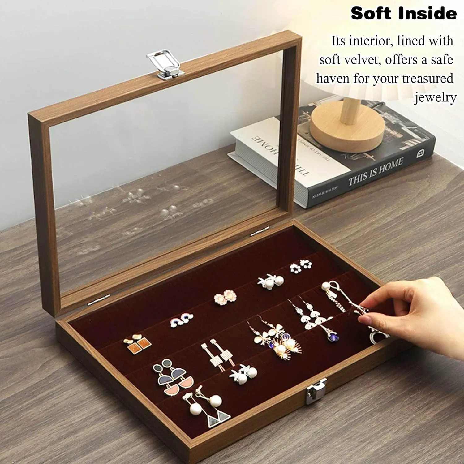 Storage fieldstone sponsor bypass flask Case for Women Earrings Rings Necklaces Bracelet Watch,D(K) Wooden Jewelry Organizer Box with Clear Glass Lid Jewelry Holder Organizer Velvet Jewelry 