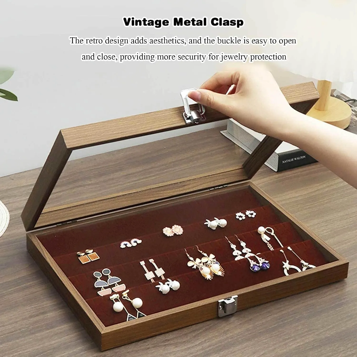 Storage fieldstone sponsor bypass flask Case for Women Earrings Rings Necklaces Bracelet Watch,D(K) Wooden Jewelry Organizer Box with Clear Glass Lid Jewelry Holder Organizer Velvet Jewelry 