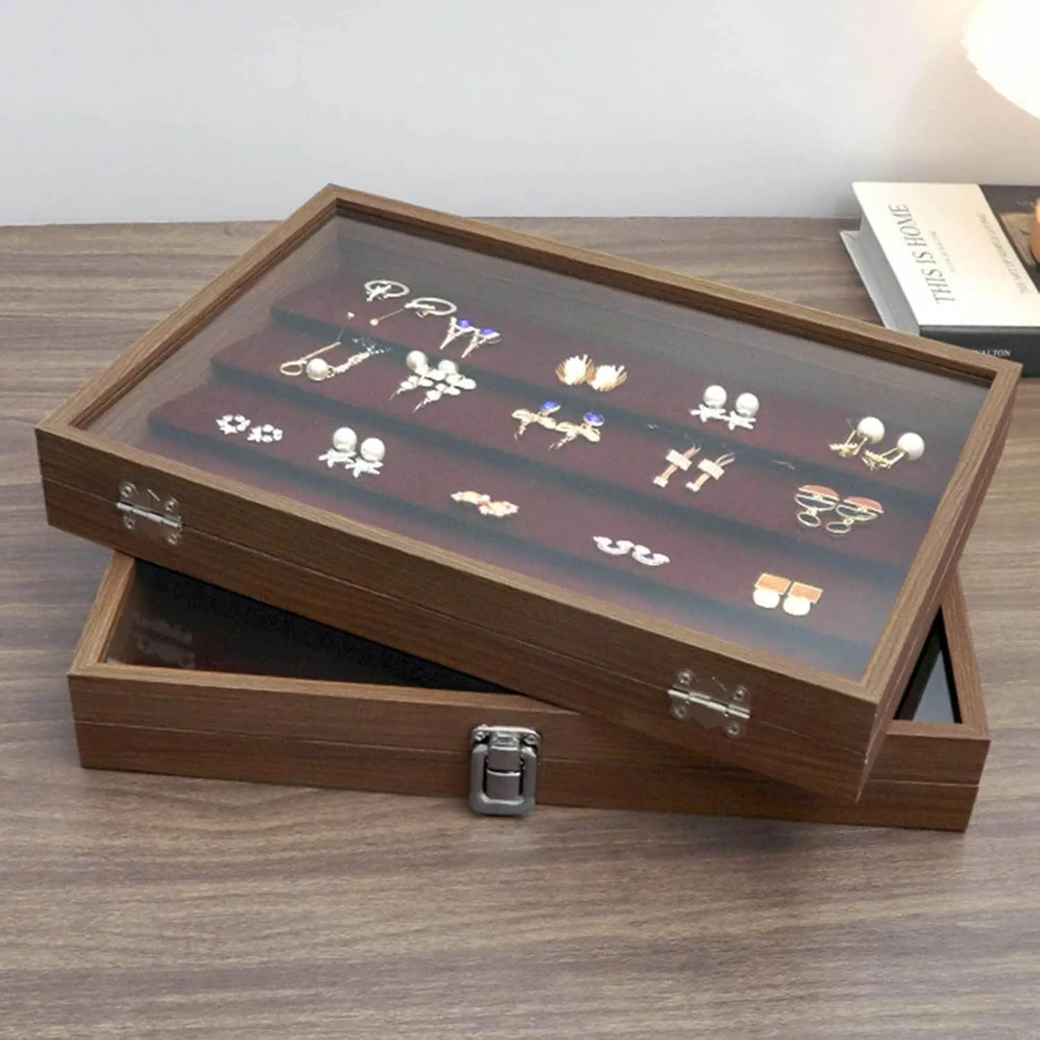 Storage fieldstone sponsor bypass flask Case for Women Earrings Rings Necklaces Bracelet Watch,D(K) Wooden Jewelry Organizer Box with Clear Glass Lid Jewelry Holder Organizer Velvet Jewelry 