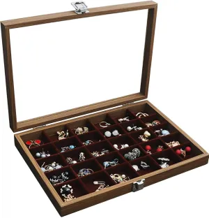 Storage fieldstone sponsor bypass flask Case for Women Earrings Rings Necklaces Bracelet Watch,D(K) Wooden Jewelry Organizer Box with Clear Glass Lid Jewelry Holder Organizer Velvet Jewelry 