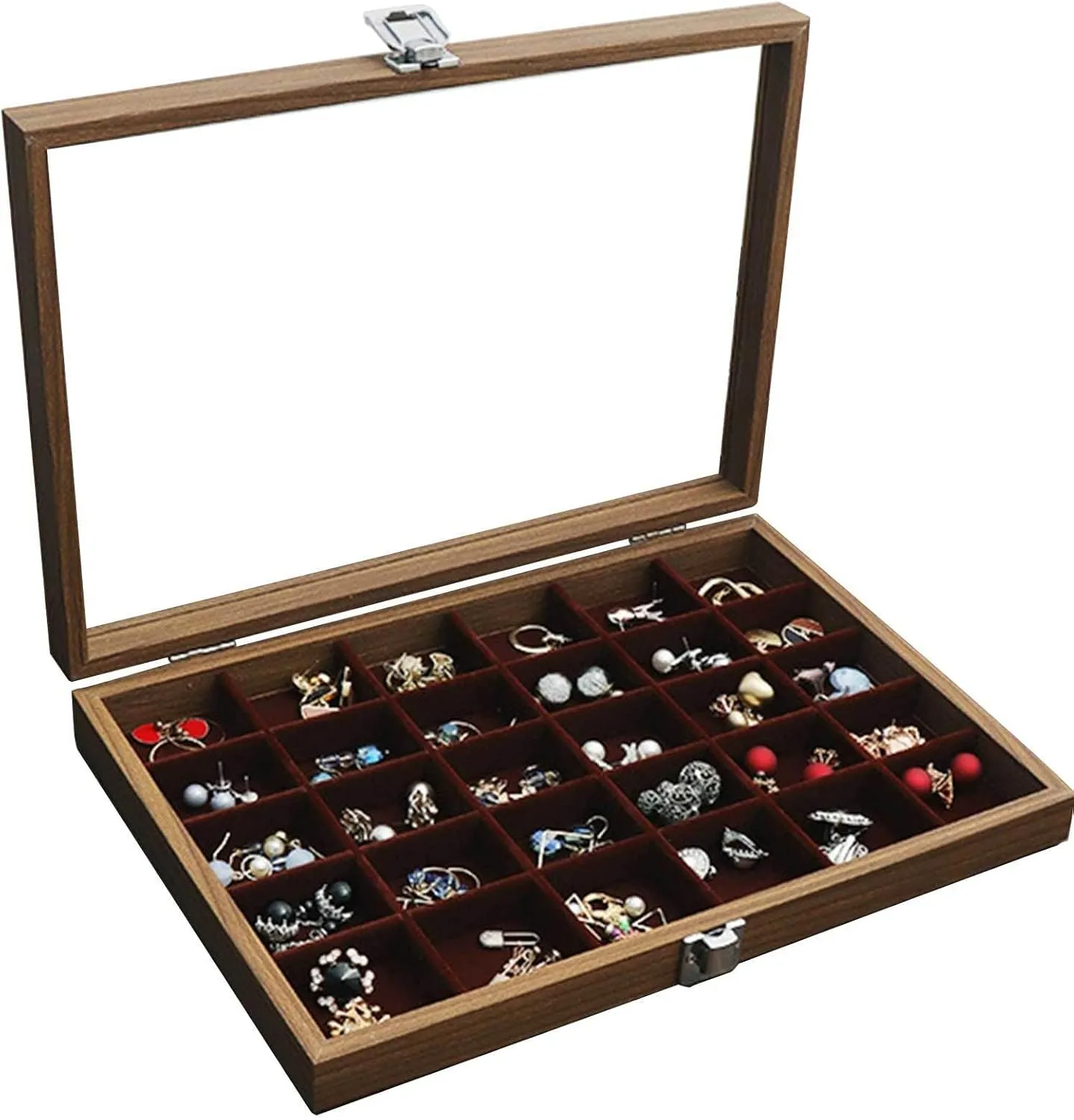 Storage fieldstone sponsor bypass flask Case for Women Earrings Rings Necklaces Bracelet Watch,D(K) Wooden Jewelry Organizer Box with Clear Glass Lid Jewelry Holder Organizer Velvet Jewelry 