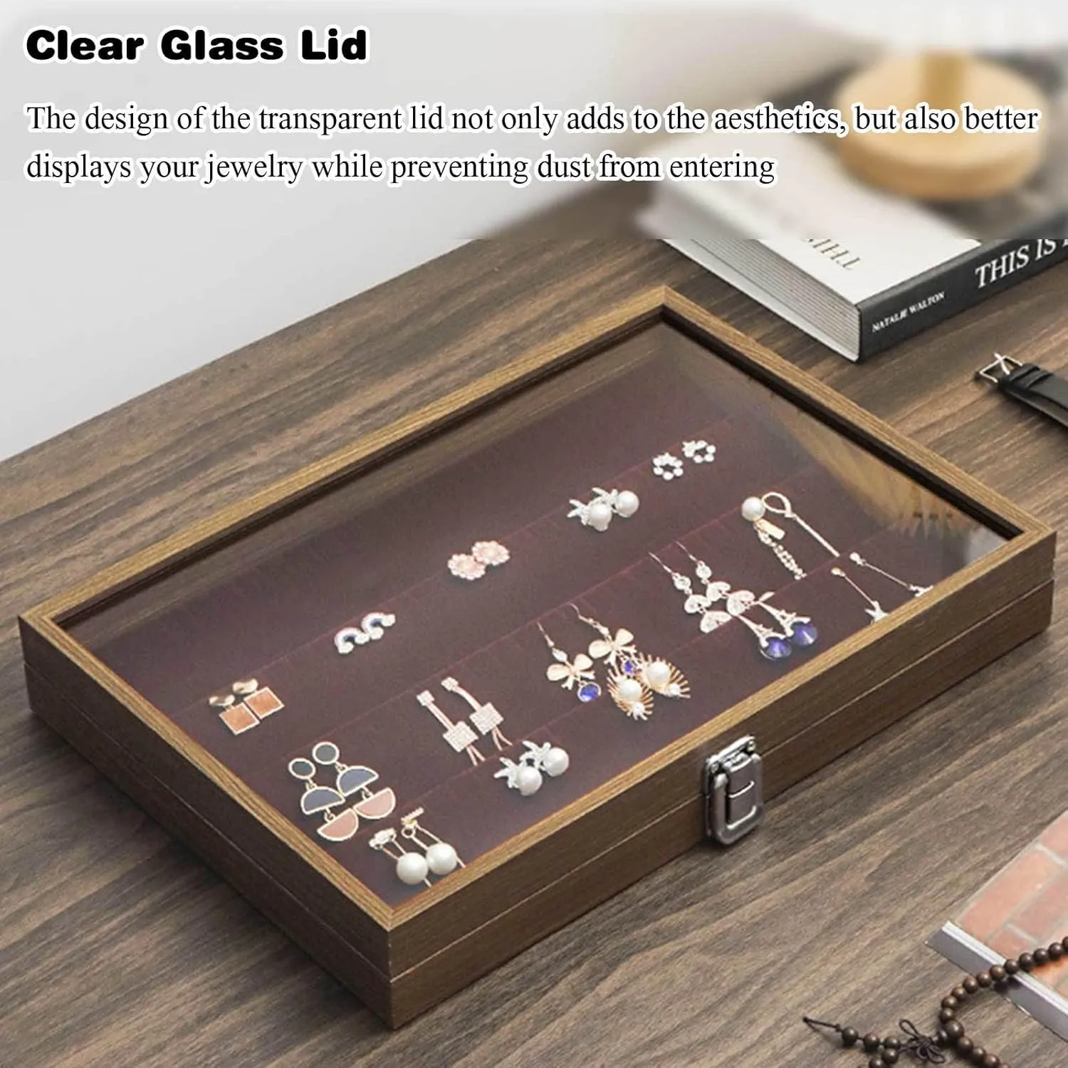 Storage fieldstone sponsor bypass flask Case for Women Earrings Rings Necklaces Bracelet Watch,D(K) Wooden Jewelry Organizer Box with Clear Glass Lid Jewelry Holder Organizer Velvet Jewelry 
