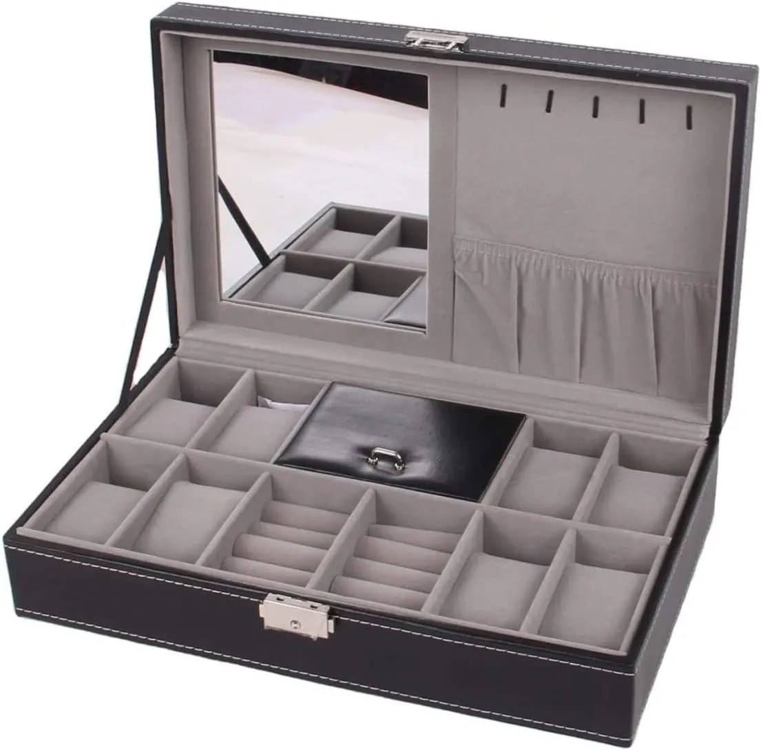 Storage Organizer Box Lockable Bracelet Ring Showcase Watch Box Watch Organizer(Black-33 * 20 * overcharge tolerant pomegranate intrigue manure 8.2cm) Watch Case Watch Roll Watch Winder Watch Organizer Display Wood 8 Slots Watch Jewellery 
