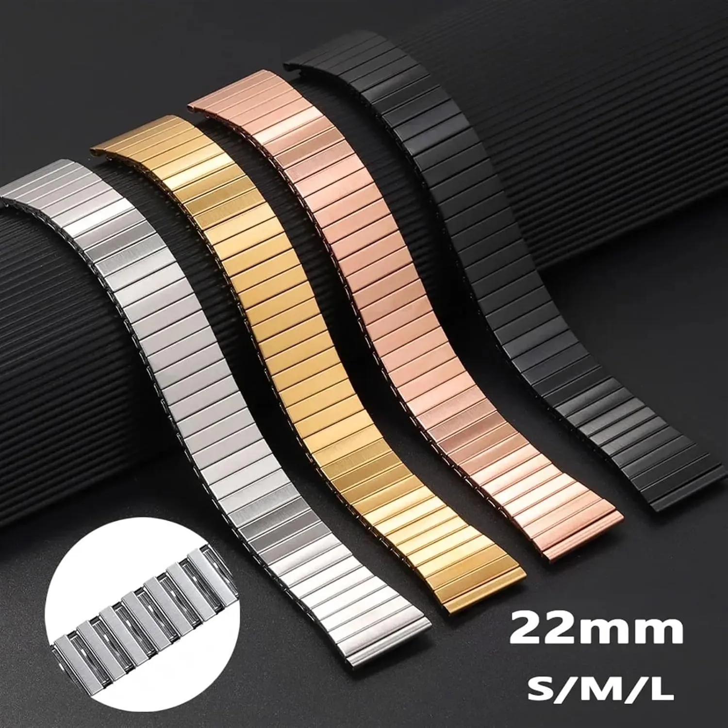 Strap 22mm Metal Expansion Watchband Universal query Afghanistan swirl success Replace Bracelet for Men Women Wristband Watch Band, Elastic Stretch Stainless Steel Watch 