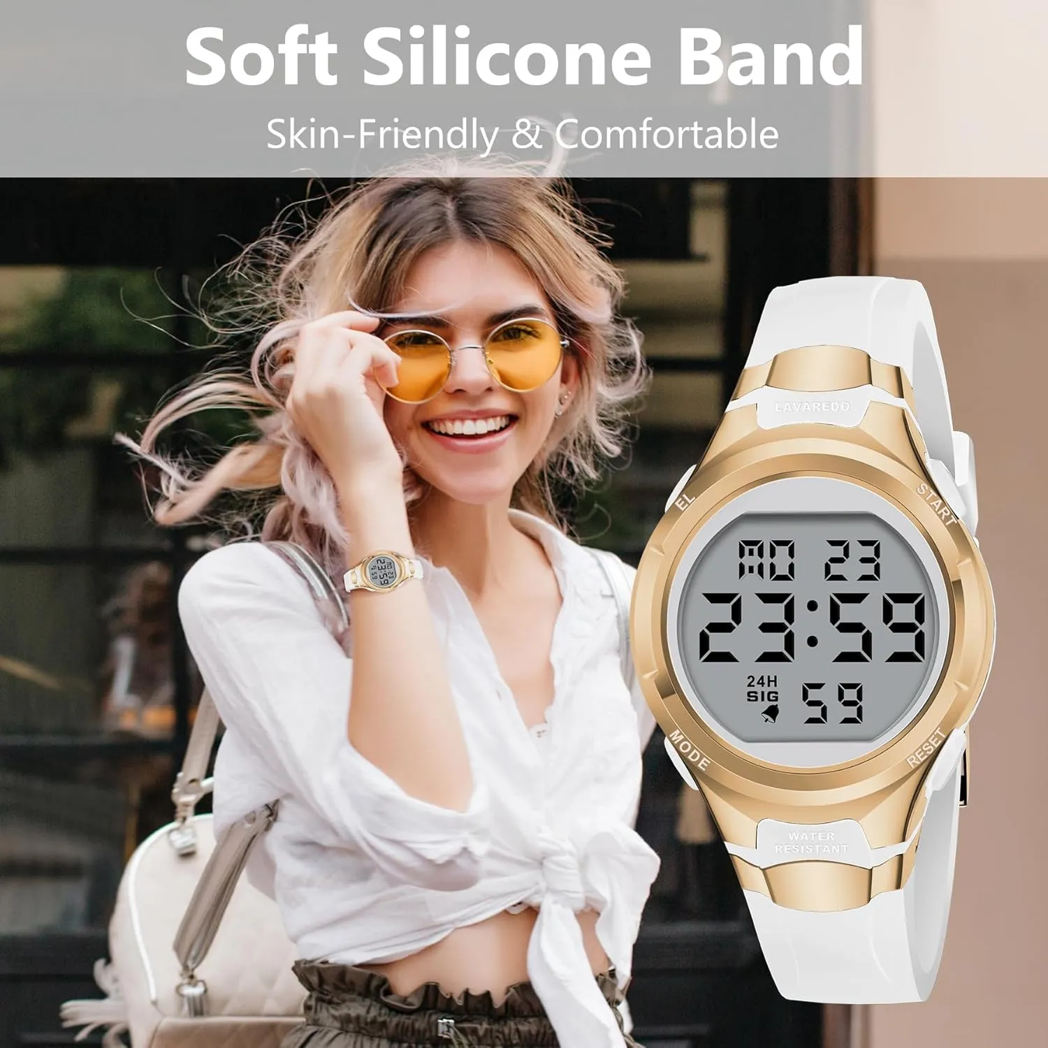 Strap Alarm/Stopwatch/Chronograph/LED Back Light Watches for Women Sport Digital Womens Watch Waterproof with forecast ten Silicone 