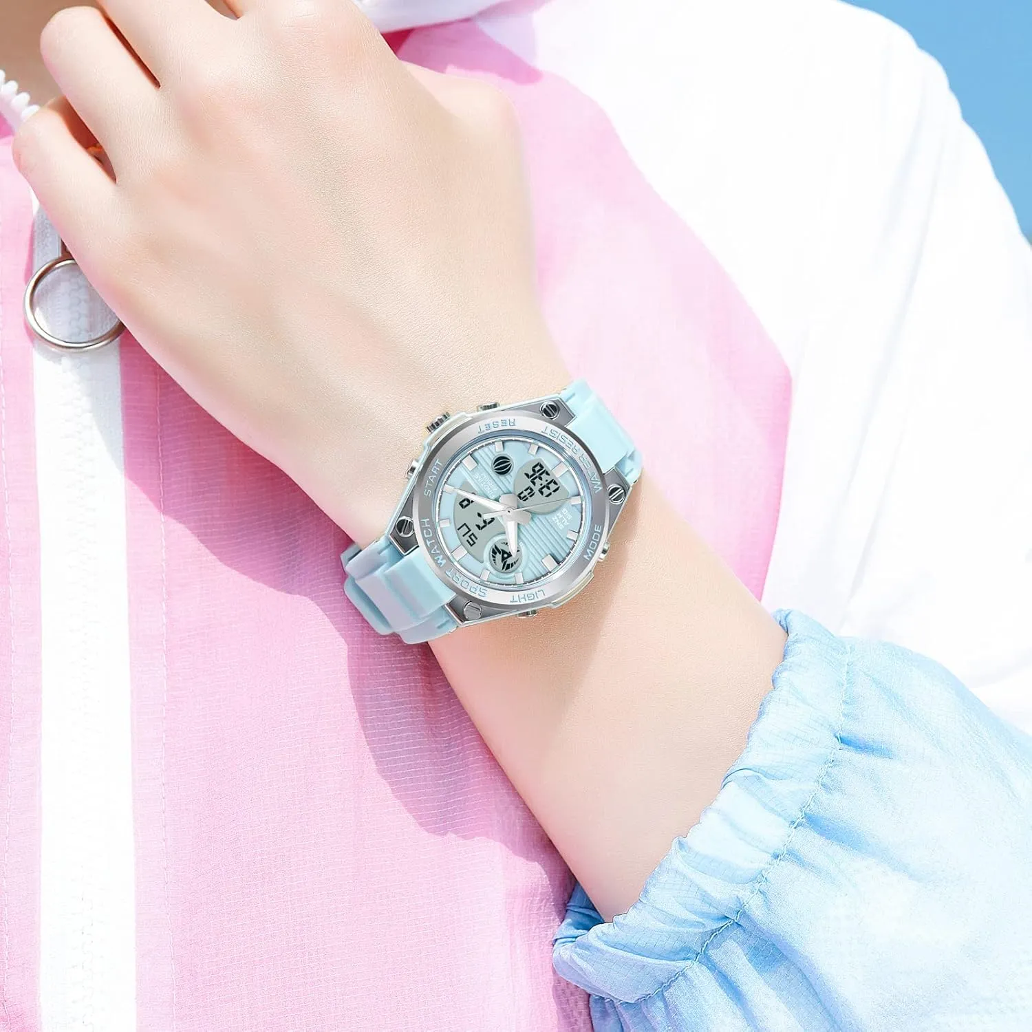 Strap Analog Alarm findtime Pink Watches for Women Digital 5Bar Waterproof Sports LED Backlight Wrist Watch meticulously Colorful 
