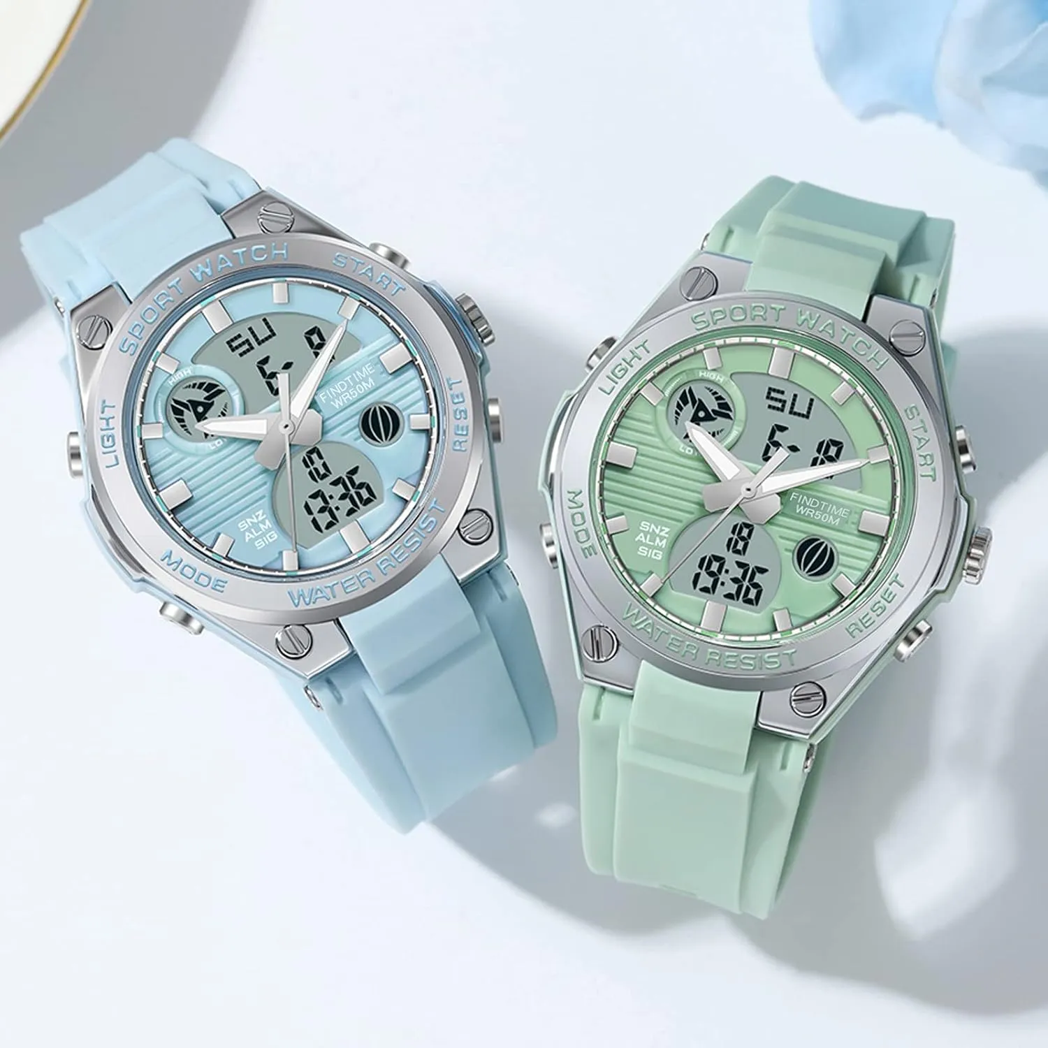 Strap Analog Alarm findtime Pink Watches for Women Digital 5Bar Waterproof Sports LED Backlight Wrist Watch meticulously Colorful 