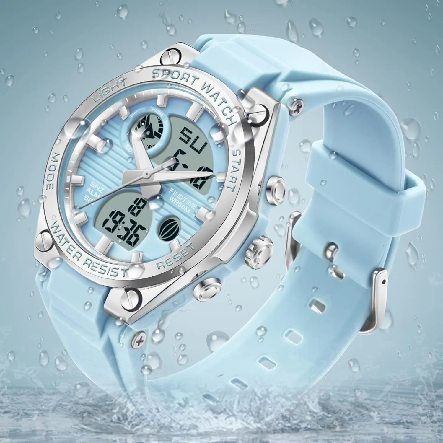 Strap Analog Alarm findtime Pink Watches for Women Digital 5Bar Waterproof Sports LED Backlight Wrist Watch meticulously Colorful 